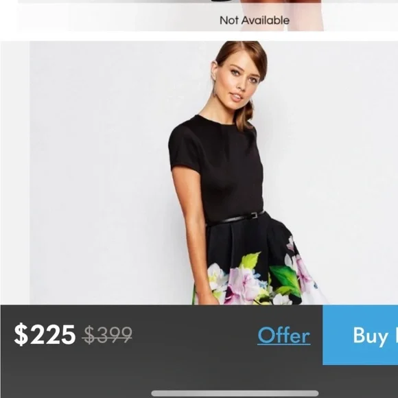 Ted Baker Black Floral Midi Dress - Picture 2 of 14